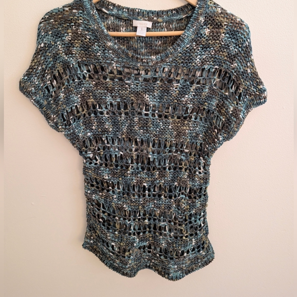 Chico's Multicolor Knit Short Sleeve Top